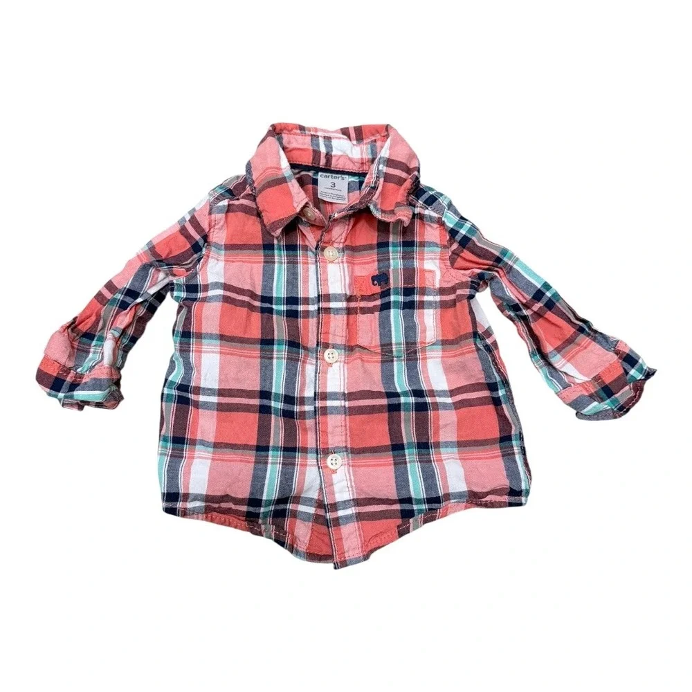 Carter's Cat & Jack Baby Boy 3-6M‎ Clothing Lot 7pc Plaid Shirts Jeans Pants Set